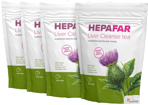 Hepafar Leberentgiftungstee – Grüner Tee, Mariendistel, Löwenzahn und Klettenwurzel – Leber Entgiften – 80 Teebeutel – ein Produkt von Sensilab