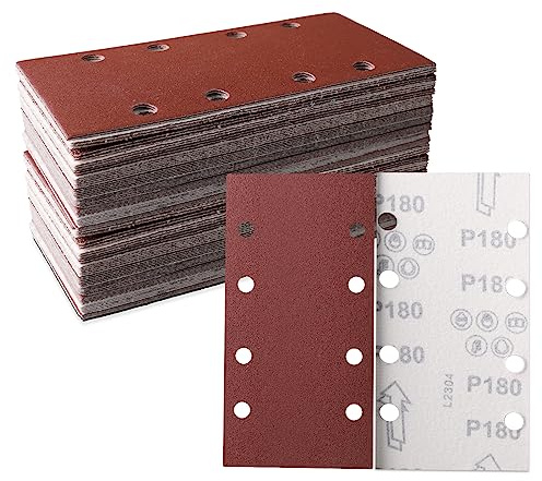 STEBRUAM 180 Grits Sanding Sheets 30 Pack 93 x 185mm Sandpaper | Hook and Loop Sanding Pads,8 Hole,Ideal for Sanding Polishing Rust Removal,for Rectangular Electric Sander