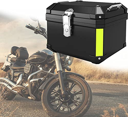 JUNNIU Motorrad-Topbox, Helmbox für Motorräder, Topcase, Heckbox, Helmtasche, 45–57 Liter, mit Sicherheitsschloss, ABS-Hartschale/Schwarz/57 l Decoration