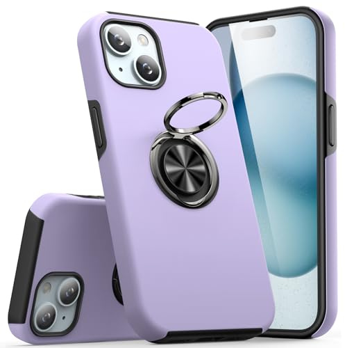 KRAFTCARE Case Compatible for iPhone 15 Case with Kickstand Ring, Upgrade Shockproof and Anti Scratch 360° Magnetic Ring Holder Stand Protective Phone Case Cover Compatible for iPhone 15 - Purple