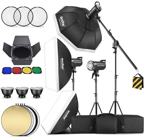 Godox 3 Pack SK400IIV 1200Ws 2.4G Speedlite Studio Flash Strobe Monolight Bowens Mount Kit for Studio Shooting, Location, Portrait Photography with Softbox, Light Stand, Barn Door Kit, Carrying Case