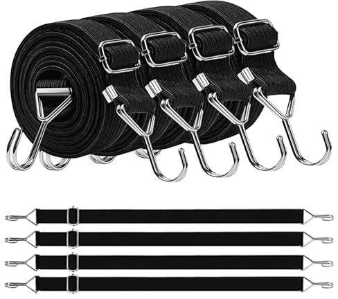 Bungee Straps with Hooks, 4 Pack Bungee Cords (Black, 1M) | Adjustable, Premium Elastic Straps for Bicycles Camping Tent Luggage Fixings