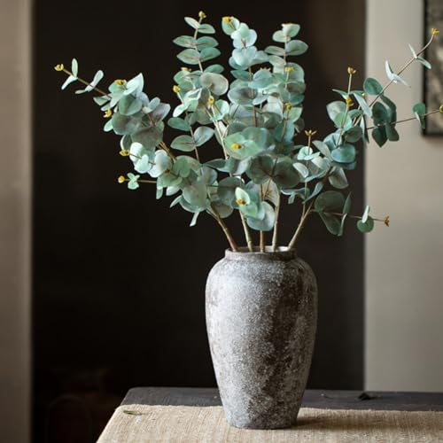 Rustic Ceramic Flower Vase,Rustic Home Deco Pottery,Pottery Decorative Flower Vase, for Modern Table, Bookshelf, Living Room Decoration, Shelf Decor, Mantel.