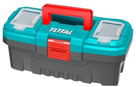 TOTAL - Organizer per Attrezzi 10 kg - Scatola in Plastica con Vassoio Estraibile e Coperchio Superiore - 3 Aree di Stoccaggio e Funzione Scala - Dimensioni 356x168x160 mm