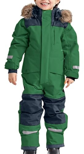 2024 - Schneeanzug Skianzug Kinder Jungen Skianzug Thermo Winter Schnee Warm Winter Winddicht mit abnehmbarer Kapuze Overall Pyjama Kinder, grün, 12-18 Monate
