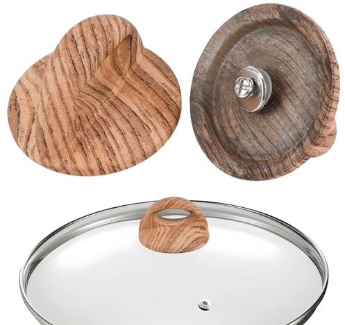 DOERDO DD Pot Lid Wood Knob, 2Pcs, Universal Replacement Knobs | Pan Lid Holding Handle, With Screws, Pot Cover Grab Handle, For Kitchen Glass Lid Pan Pot