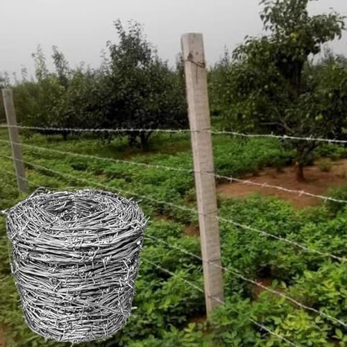 CINVSERW Alambre De Espino, Rollo De Alambre De Púas, 4 Puntas Acero Galvanizado Alambre De Púas Multiusos Rollo De Alambre Práctico y Duradero para Proteger Su Jardín O Patio (450M)