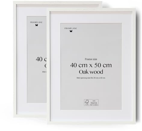 Framelane Bilderrahmen aus Eichenholz, 2er-Set, 40 x 50 cm, Weiß | 2er-Set, 40x60, Weiß, FSC-Eiche, Gehärtetes Glas, Passepartout, Wand und Tisch