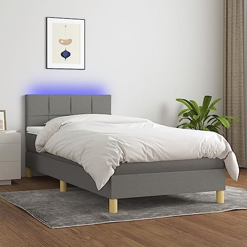 ULUYYUC Boxspringbett, Jugendbett Gartenbett Palettenbett Tagesbett Geeignet für Arbeitszimmer Wohnzimmer Wohnbereich Schlafzimmer mit Matratze & LED Dunkelgrau 100x200 cm Stoff