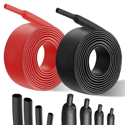 4:1 Schrumpfschlauch, Ø12mm & 2m Schrumpfschlauch Meterware Set, Schrumpfschläuche, Wasserdichter Isolierband für Kabel Lötverbindungen, Reparaturen, Kabelbündelung(Rot+Schwarz)