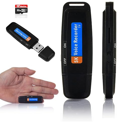 Registratore Vocale, Mini Registratore Vocale Portatile da 32 GB, Registratore Audio USB Ideale per Riunioni Interviste Conferenze, Registratore Spia con Memoria SD Card per + 100 Ore di Registrazione