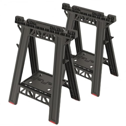 BirnePower Arbeitsbock Klappbock 2er Set – Robuster Unterstellbock bis 350kg (175kg/Stück) – Sägebock Klappbar mit Werkzeugablage, Schneidrille & Anti-Rutsch-Füßen für Werkstatt & Baustelle