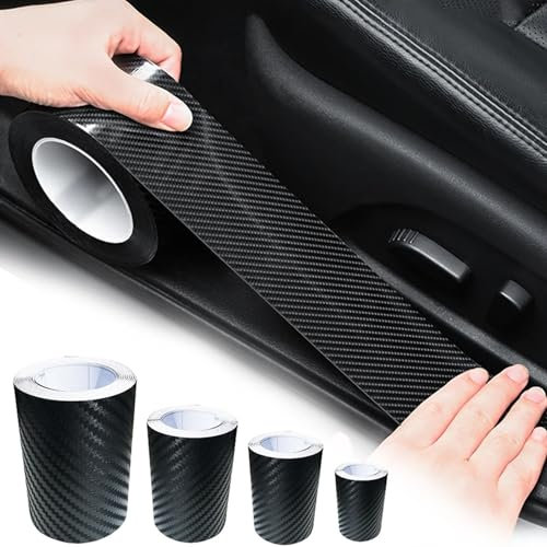 4 Rolls Black Carbon Fibre Tape - 4 Sizes Carbon Fibre Vinyl Wrap Set, 16.4 Ft/Rolls Car Door Sill Protector Texture 3d Effect Universal Car Accessories Scratch Protection for Vehicle Motorcycle Car