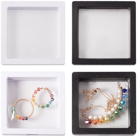 Cheriswelry 6 Stück 3D schwebender Rahmen Display Floating Case Halter Transparent Münzständer Set für AA Medaillons, Medaillons, Ring, Halskette, Armband, Ohrring, Schwarz / Weiß