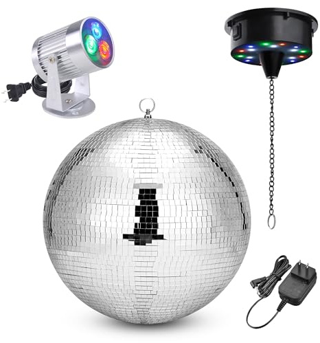 Yescom 16 Large Disco Ball with Motor and Light 6RPM Rotator & 3W RGB Spotlight for 70s 80s Party DJ Bands Dance Club Bar Wedding Event Studio Holiday Decor