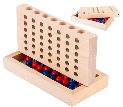 Engelhart - 340925 – 4 in Einer Reihe – Kleines Reisespiel aus Holz – Strategiespiel – ab 6 Jahren | Kompaktes Gesellschaftsspiel zum Ausrichten von 4 Chips – entwickelt Logik und Vorfreude, leicht zu transportieren im Urlaub
