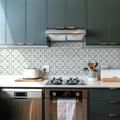 Sweet taize Tile Stickers 20x20 Cm Sage Green Kitchen Tile Stickers for Bathroom Stick on Wall Tiles Backsplash for Kitchen Stick on Tiles Self-Adhesive Vinyl Home Decoration