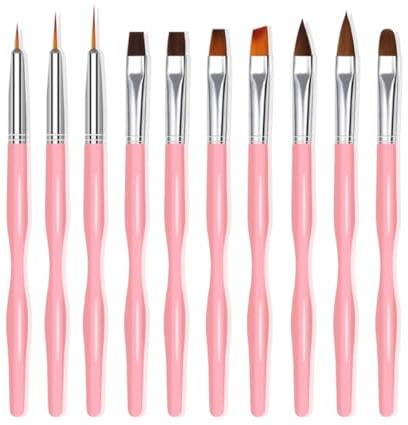 Nail Art Borstar Set, 10st Nageldesign Målning Borstar, Professionella Nail Art Design Borstar, Nail Fine Liner Borstar, Rosa