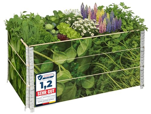 Garronda träpallkrage med tryck – högbädd i trä för växter, blommor, örter, frukt och grönsaker, förvaringslåda med dekorativt motiv GD-0075 (Växtblad, 3-pack)