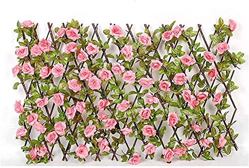 Recinzione da giardino in legno con fiori e foglie artificiali, staccionata in legno, per la privacy e la decorazione