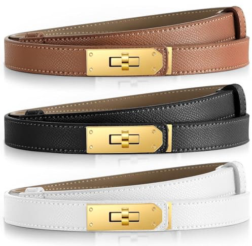 Gürtel Damen, Taillengürtel Damen, Gürtel Karamell&Schwarz&Deige, Klassische Einfarbige Twist-Schnalle aus Metall. Verstellbare Länge 55–96 cm, Passend zu Kleidern, Jeans, Hosen, Geschenke für Frauen