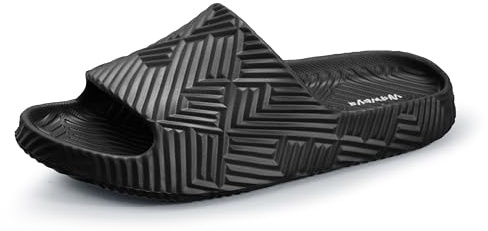 Weweya Shower Slides Bathroom Slippers Sandals Black Women 10.5 Men 9.5 | Non Slip, Beach