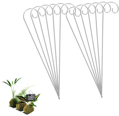 LZZEM Edelstahl-Pflanzenschild-Stangen, rostfreie Schäferhaken für den Außenbereich, robuste Gartenmarkierungen für Blumen, Laternen und Karten, Silber, 20 Stück