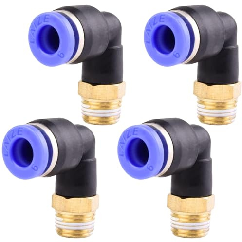 HARY 4 Stück 6mm 1/8′′ PT Pneumatische 90° Winkel-Steckverschraubung Push In Druckluftanschluss Außengewinde Kupfer Druckluftkupplung Pneumatik Steckverbinder