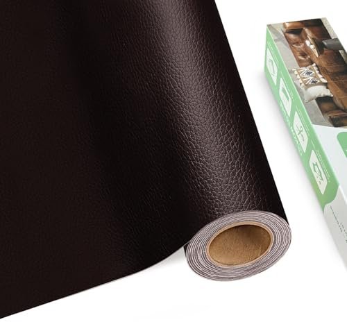Cuero Adhesivo para Tapizar, 30 X 200 cm Polipiel Adhesiva, Reparador Cuero Asientos Coche, Marrón oscuro