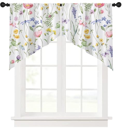 Ausing 2 pezzi Tende a pannello moderne Tende corte triangolari floreali per la cucina Porta del balcone