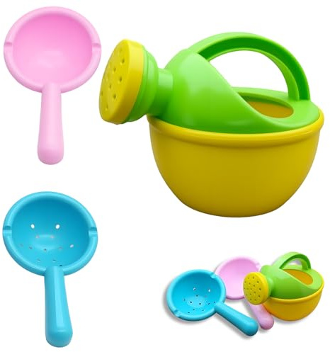Fun Watering Can Bath Toy, Baby Pool Toys Set with Green Watering Can and 2 Spoons, Outdoor Water Play Toy for Toddlers, Toy Watering Can for Beach and Backyard Activities