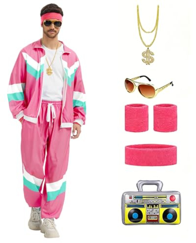 CNVAUIE 80er 90er Jahre Outfit Herren Damen Retro Trainingsanzug,Disco Ganzkörperanzug Hip Hop Sportanzug Set,Jogginganzüge,Streetwear Trainingsanzug Kostüm, Faschingskostüme