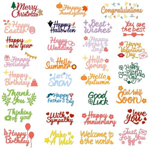 INFUNLY 78 Stk Feiertags Wort Prägeschablonen Für Kartenherstellung Segenssprüche Grußtext Schneideschablonen Metallschablonen Geburtstagswünsche Prägestanzen Für DIY Scrapbook Hochzeit Karten