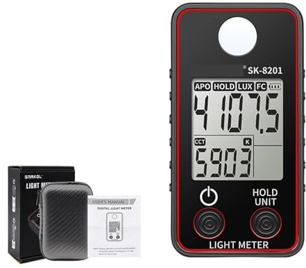 Medidor de luz, medidor de iluminancia Digital, comprobador de Lux portátil, LCD, 0,5-300.000 Lux/FC, luxómetro de Bolsillo, fotómetro for Cultivo de Plantas. Hogar y Oficina(SK-8201)