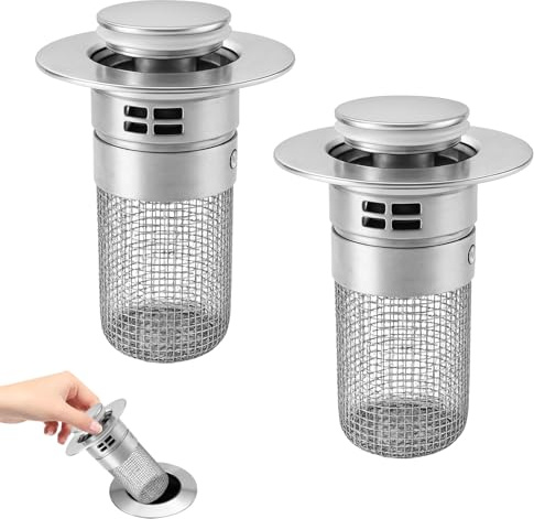 KAIYAYA Confezione da Scarico Lavabo Bagno,2 Pezzi Tappo Lavandino Bagno con Filtro Anti Clogging,34-40mm Tappo Lavandino Universale Pop up per Vasca da Cucina,Lavabo