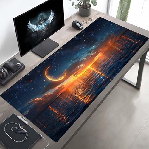 Gaming Mauspad 120 x 60cm Gaming Mousepad XXL Himmel Schwarz Mauspad Schreibtischauflage, Genähte Kanten Mausmat, rutschfeste Gummibasis, Schreibtisch Schutz für Home Büro, Geschenke PjY10708 E-1
