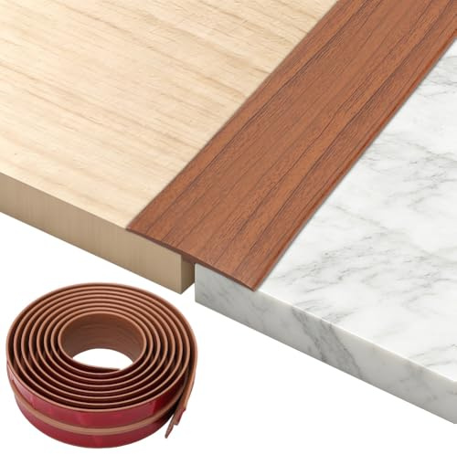 PVC-golvövergångsremsor, laminatgolvtäckningsremsor, självhäftande, PVC-golvdörr-separationsremsor, för anslutning av golvluckor, matttröskelövergång, klinkergolv (träkorn brun, 3 m)
