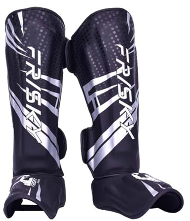 wueiooskj Protège-Tibias de Kickboxing pour Adultes, Protections de Cou-de-Pied pour Le Sparring et Le Grappling, Taille L, Argent Noir, L