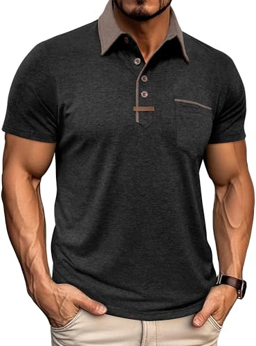 PRIVIMIX Poloshirt Herren Kurzarm Golf Tshirt Polohemd mit Knopfkragen und Brusttasche Arbeit/Sport M-3XL