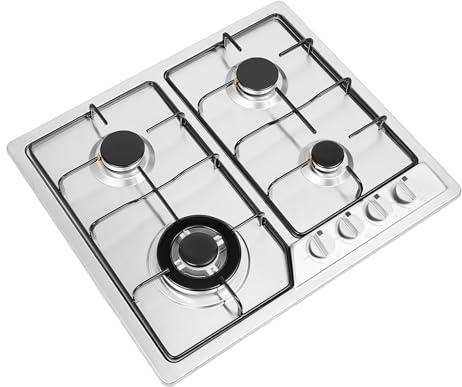 SICHENSH 4 Flammen Gaskochfeld Einbau, Gas Kochfeld, Edelstahl GasPropan Kocher mit Impulszündung und Geschlossenes Gehäusedesign, Einbau-Gaskocher Gas Kochherd für Küche, Innenbereich