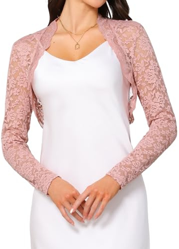 Allegra K Coprispalle Donna Elegante Cerimonia Bolero Pizzo Sposa Cardigan Corta Giacca Sera Estivo Rosa S
