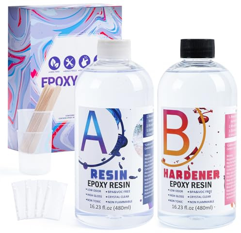Epoxidharz Set Anfänger 960ml – Kristallklares Gießharz & Härter (1:1 Verhältnis), Blasenfrei & Vergilbungsfrei – Premium Resin Kit für Anfänger, Schmuck, Untersetzer & DIY Kunst – Inkl. Zubehör