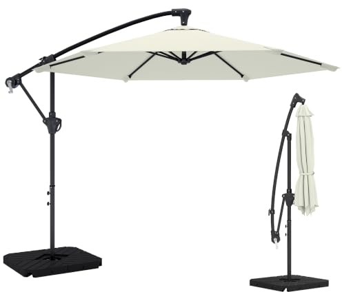 Outsunny Sonnenschirm mit Ständer mit Kurbel UV-Schutz Ø300 cm Cremeweiß