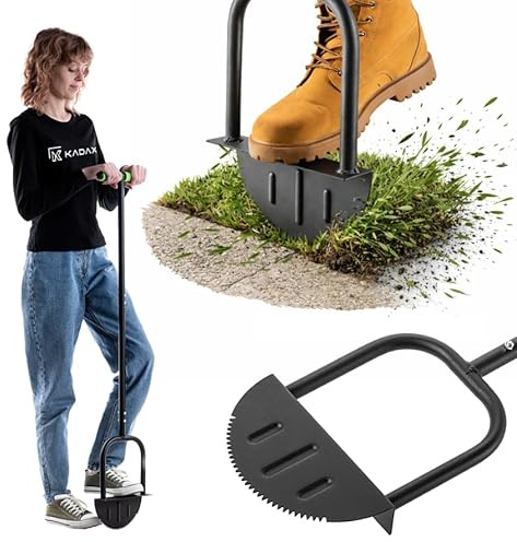 KADAX Tagliabordi per prato 23 x 118 cm con lama seghettata, tagliabordi manuale in acciaio per bordi del prato precisi, tagliabordi da giardino con impugnatura a T