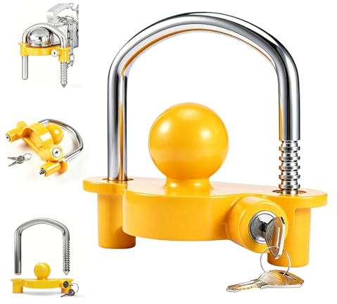 Anhängerschloss,Anhängerkugelsperrkupplung,Diebstahlschutz Anhänger,Anhänger Schloss für gängige 50mm Anhängerkupplung,Anhängersicherung,geeignet für Wohnwagen Zubehör und Anhänger Zubehör,Gelb