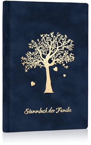 SAMONA Stammbuch der Familie Hochzeit – Hochwertiges Familienstammbuch Velours Blau mit Goldprägung – 6-Ring Mechanik für Urkunden 13x20 cm – Stammbuch für Heiratsurkunde