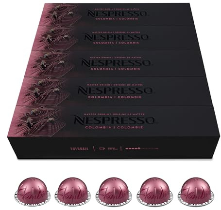 Nespresso Vertuo - Assortiment Master Origin Colombia - 50 Capsules Café | Compatible avec les machines Nespresso Vertuo - Dosette café pour préparation Mug - Intensité 5 équilibrée