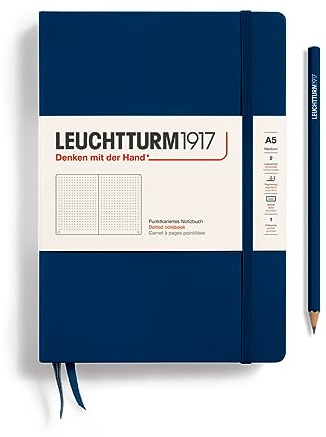 LEUCHTTURM1917 - Notebook Hardcover Medium A5-251 Numbered Pages for Writing and Journaling (Navy, Dotted)
