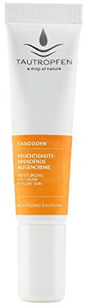 TAUTROPFEN Naturkosmetik, Sanddorn, Feuchtigkeitsspendende Augencreme für trockene und fettarme Haut, mit mit Grünem Tee, Açaí, Goji-Beere und Kakadupflaume, 15 ml