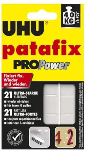 UHU patafix PROPower - Super starke, wieder ablösbare und wieder verwendbare Klebepads, Weiß, 21 Stück